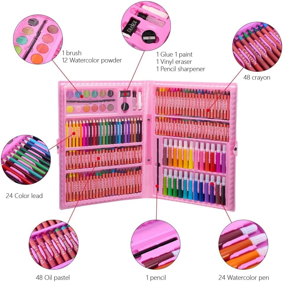 168pcs Drawing Art Set for Kids,Crayon,Oil Pastel,Color Pencils,Watercolor Markers and School Stationery Supplies Tools