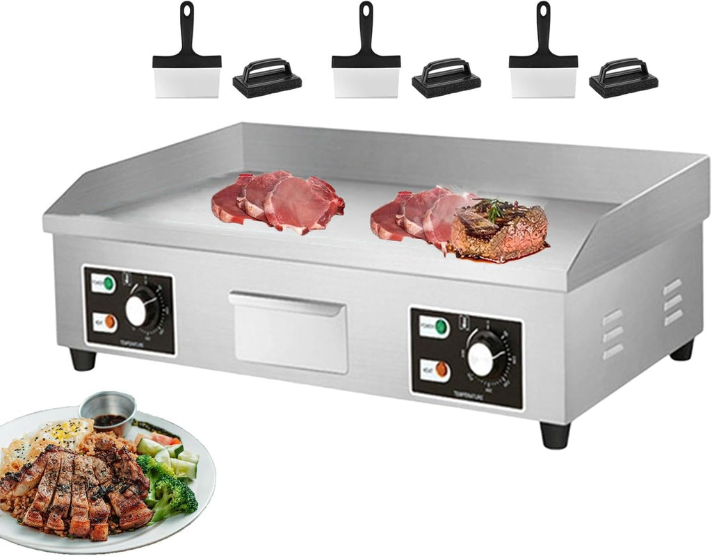 Commercial Electric Griddle, Stainless Steel Flat Top Countertop, Hamburger Bacon Griddle, Nonstick Pancake Maker With 3 Cleaning Scoops,4400W,