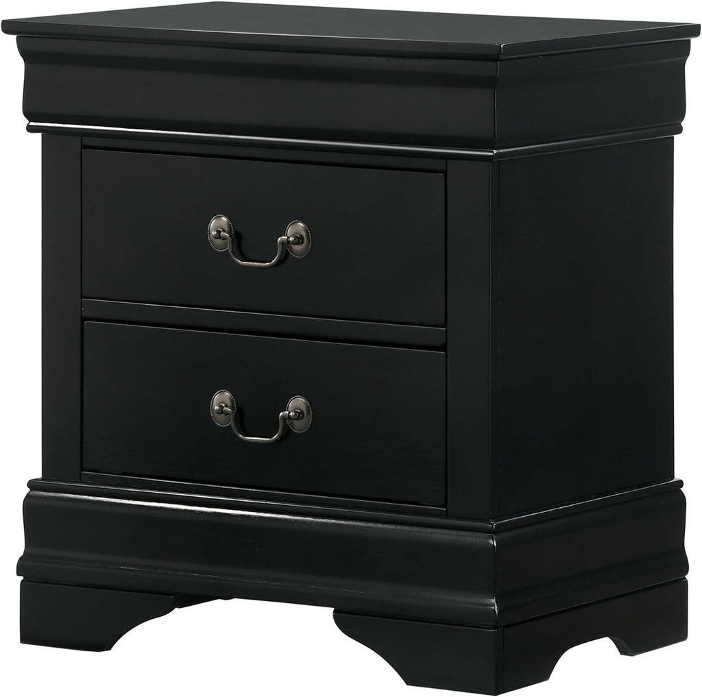 Furniture of America Hypatia Transitional Wood 3-Piece Set, Sleigh Panel Bed and 2-Drawer Nightstand for Bedroom, Full, Black