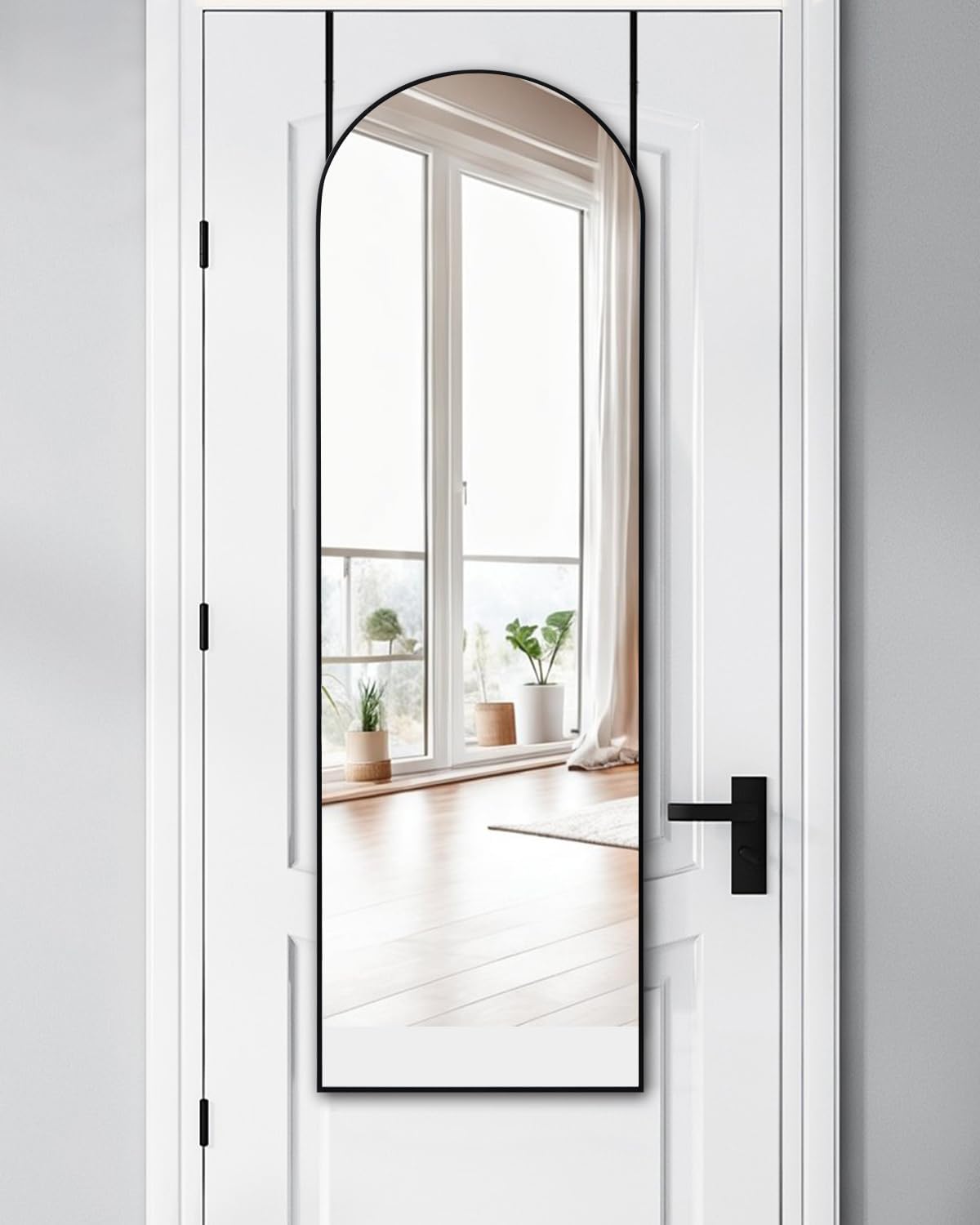 DYNWELL Full Length Door Mirror, Mirror Full Length Door Hanging, Over The Door Mirror, 50'x16' Bathroom Back of Door Mirror, Long Mirror for Bedroom Living Room(Black)
