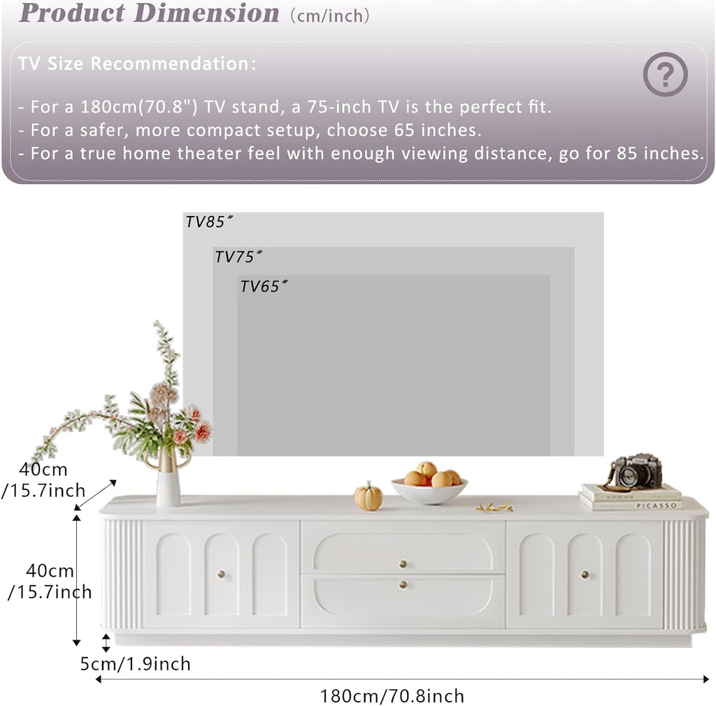 Modern TV Stand with Storage, Minimalist Entertainment Center with 3 Drawers & Flip-Up Door & Shelves for 55/65/75/85 Inch TVs for Living Room & Bedroom, White (Style2)