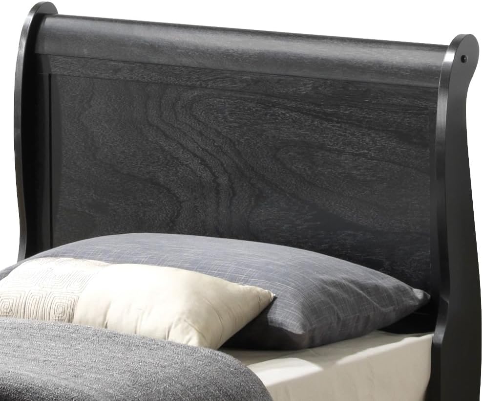GDFStudio Twin Size Wood Platform Bed Frame, Classic Sleigh Design with Curved Trim & Wood Posts,Easy Assembly, Box Spring Required,Timeless Elegant Bedroom Furniture,Black