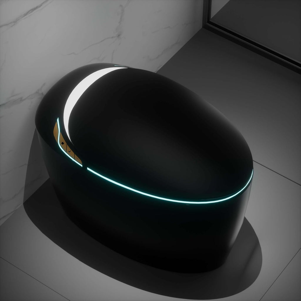 Black Smart Toilet with Bidet Built In, Luxury Elongated Electric Toilet with Heated Seat&Foot Sensor, 1.28 GPF Dual Flush, Auto Open/Close Seat, Warm Water&Dryer, Multiple Washing Modes (Black)