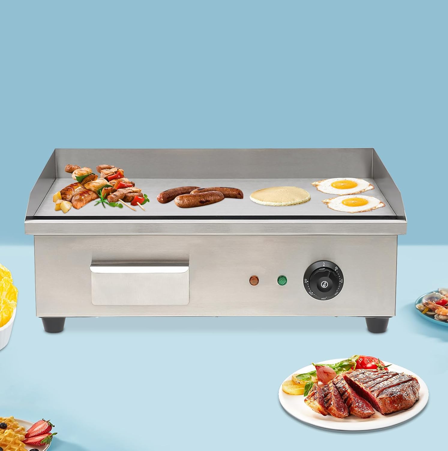 Commercial Griddle 3000W High Efficiency Electric Flat Top Countertop Grill Stainless Steel Cast Iron Plate for Pancakes & Sandwiches
