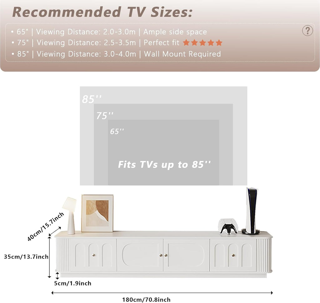 White TV Stand for 65/75/85 inch TVs, Modern Entertainment Center with Storage Cabinets, 2 Drawers & 2 Open Shelves with Sliding Doors, Media Console with Cable Management for Living Room/Bedroom