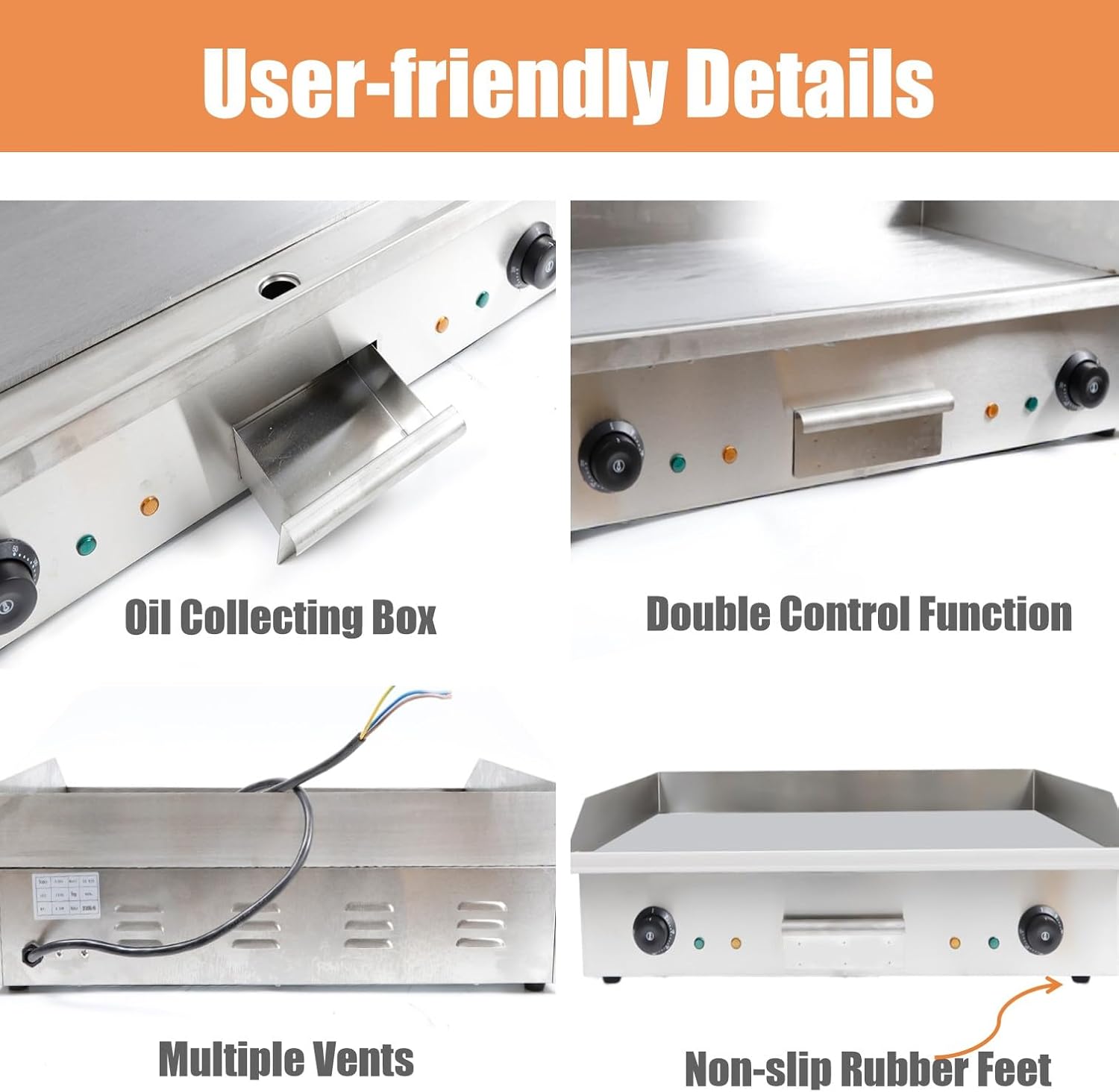 29' Commercial Electric Griddle-110V 4400W Electric Countertop Griddle Non-Stick Restaurant Teppanyaki Flat Top Grill Stainless Steel Adjustable Temperature Control 122°F-572°F(No plug included)