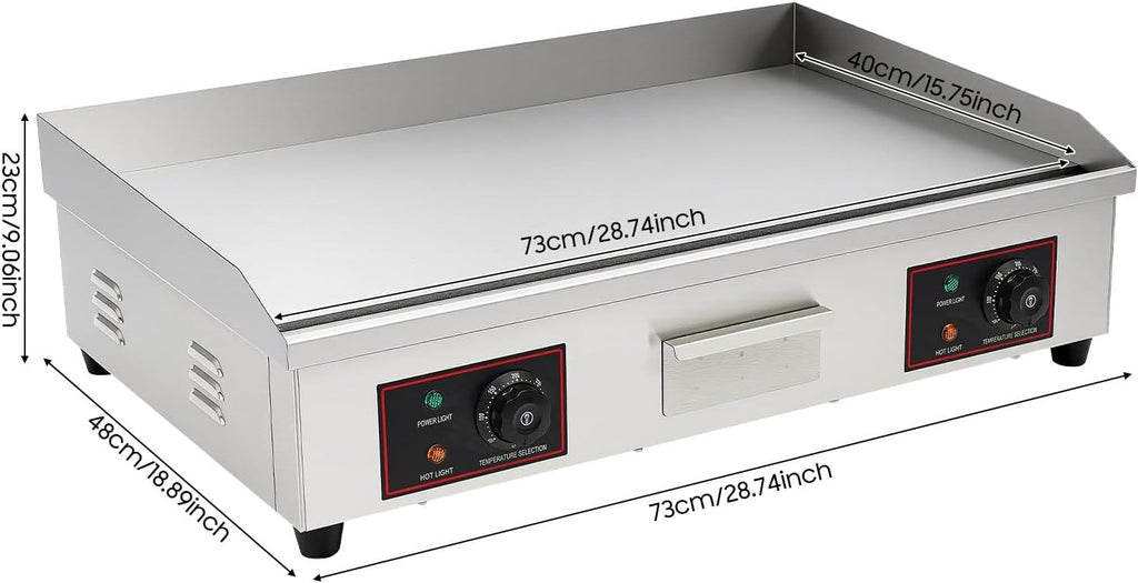 29' Commercial Electric Griddle, 3000w Countertop Flat Top Griddle, Adjustable Temp Control Restaurant Meat Grill for Processing Pancakes, Steaks