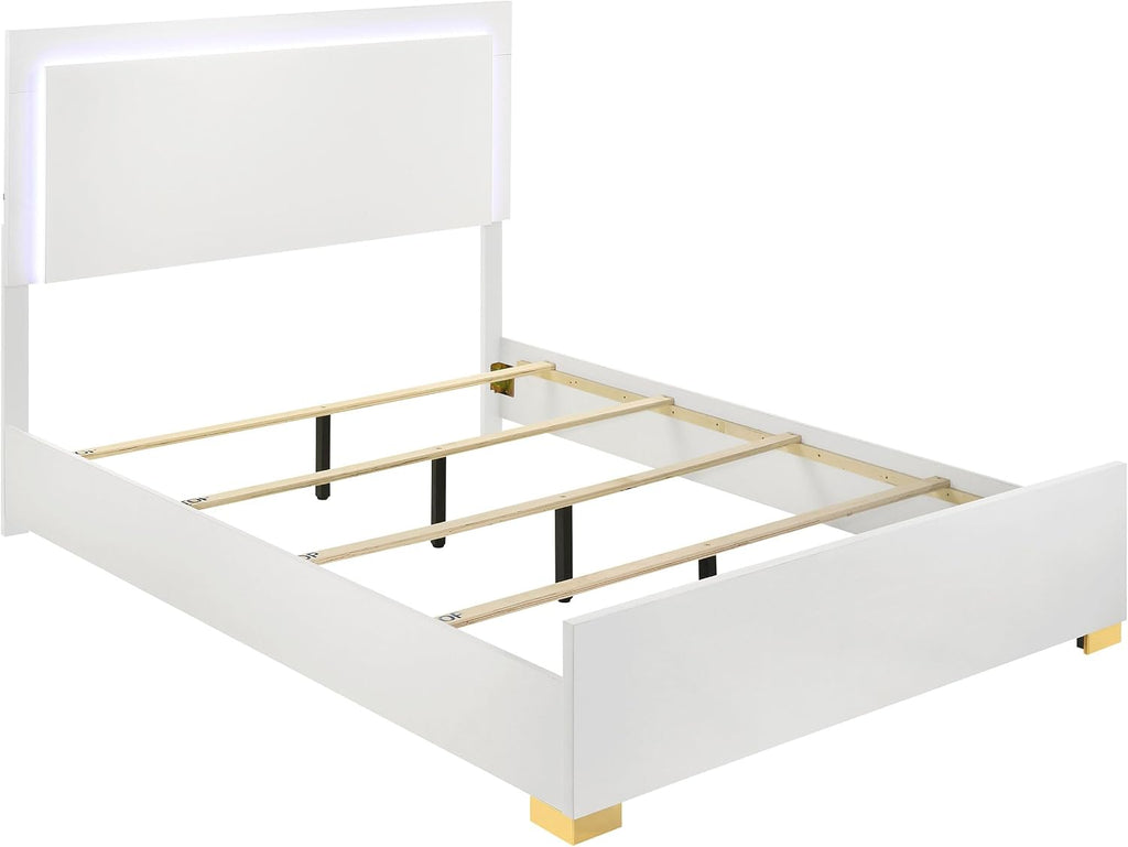 Coaster Home Furnishings Marceline Contemporary 5-Piece Bedroom Set Full Size LED Panel Bed Frame 51-inch Headboard White 222931F-S5
