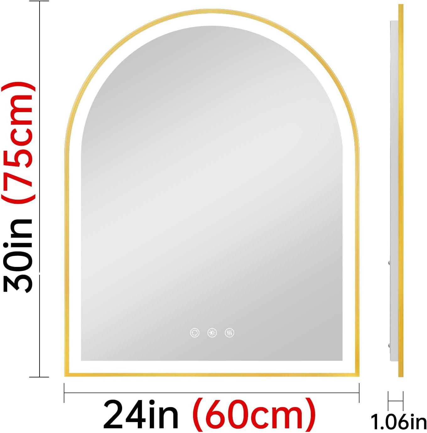 Arched LED Mirror for Bathroom 24'x30', Brushed Gold Lighted Bathroom Mirror with Lights, Fogless, Dimmable, Shatterproof, Touch Sensor, 3 Color Changing