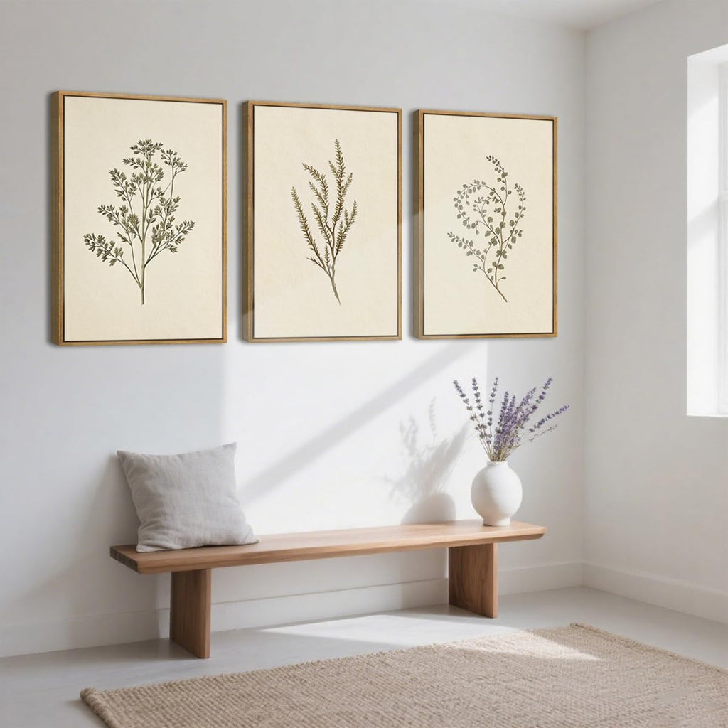 ANHUIB Neutral Beige Floral Canvas Wall Art Large Cream Botanical Wall Decor Vintage Minimalist Modern Paintings 24x36 Inch Set of 3 for Living Room Dining Room Bedroom