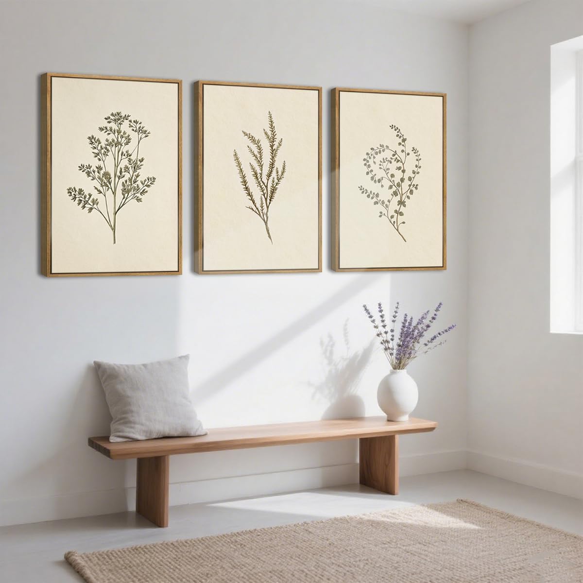ANHUIB Neutral Beige Floral Canvas Wall Art Large Cream Botanical Wall Decor Vintage Minimalist Modern Paintings 24x36 Inch Set of 3 for Living Room Dining Room Bedroom