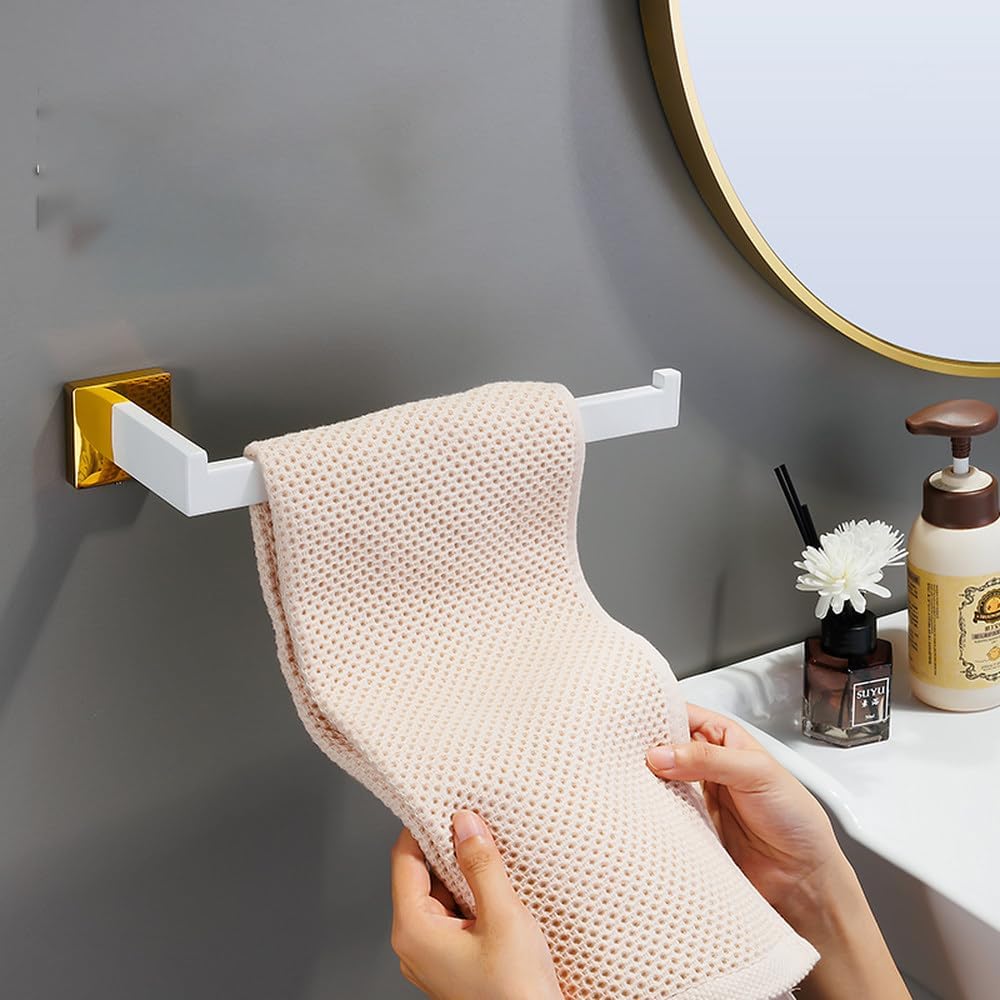 White Gold Bathroom Hardware Set Accessories Stainless Steel Towel Rack Toilet Paper Holder Hook Bathroom Shelf Organizer Set,5pcs Set A