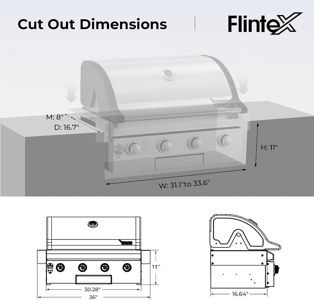 Flintex 30-inch Built-in BBQ Gas Grill (NG/LPG Convertible), 4-Burner Outdoor Kitchen Gas/Propane Grill with Griddle Combo, Stainless Steel Built-in Outdoor BBQ Grill for Outdoor Kitchen