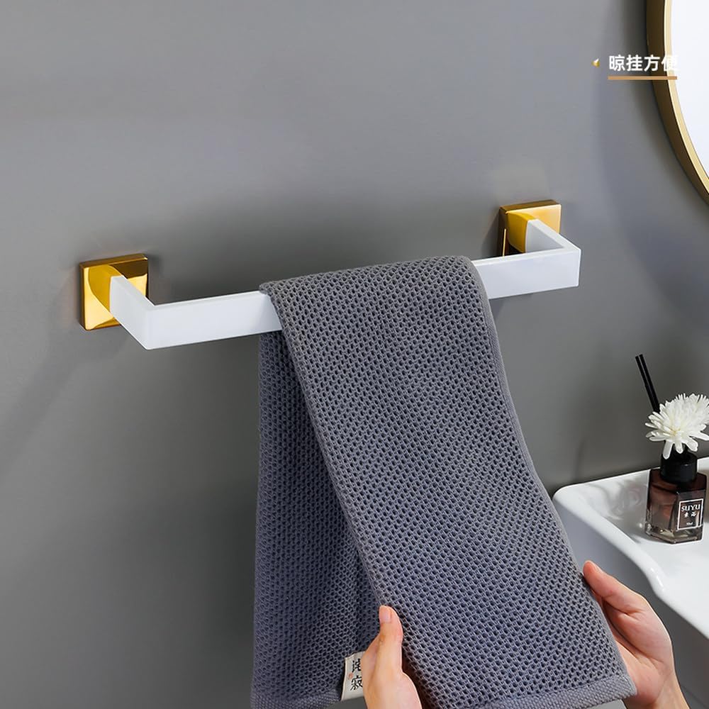 White Gold Bathroom Hardware Set Accessories Stainless Steel Towel Rack Toilet Paper Holder Hook Bathroom Shelf Organizer Set,5pcs Set A