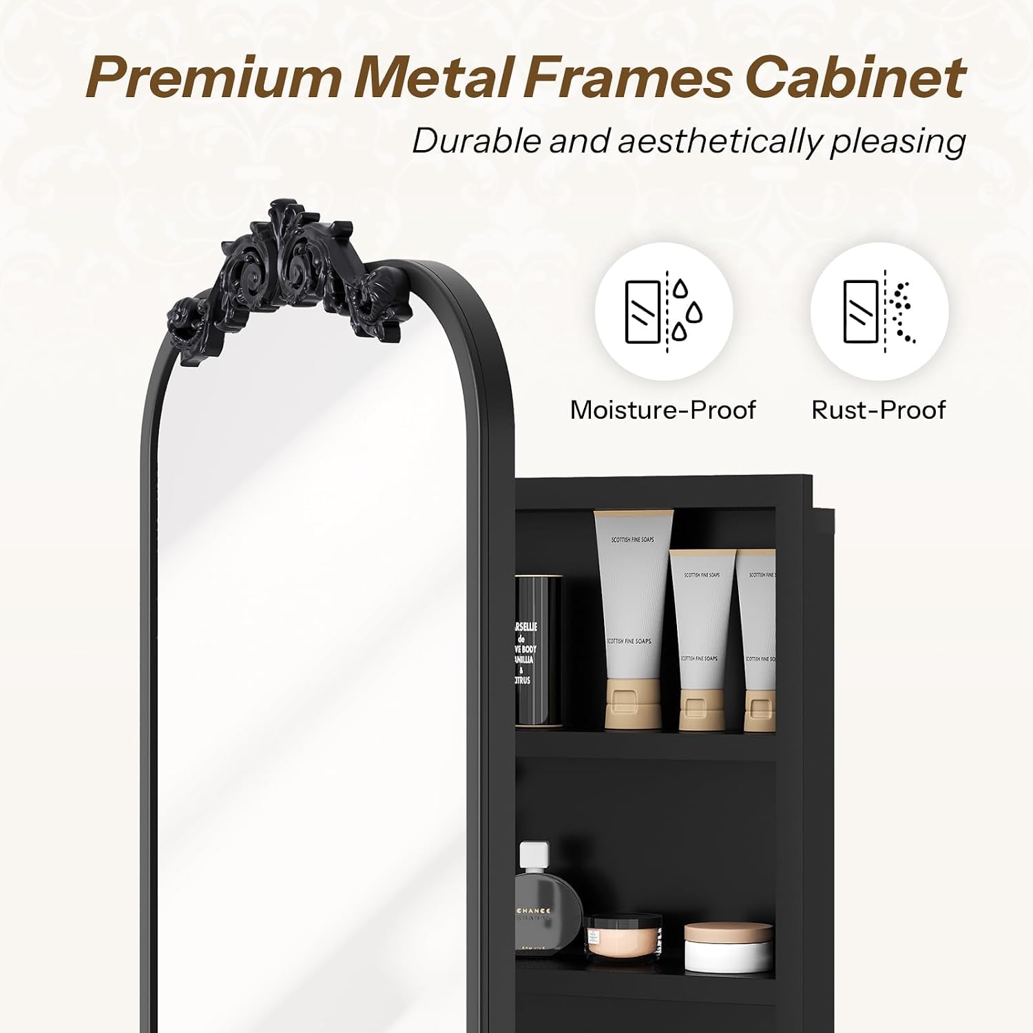 16x24 Inch Bathroom Medicine Cabinet with Mirror, Recessed or Surface Mount, Sturdy, Durable & Easy Installation, Vintage Metal Frame(Black)