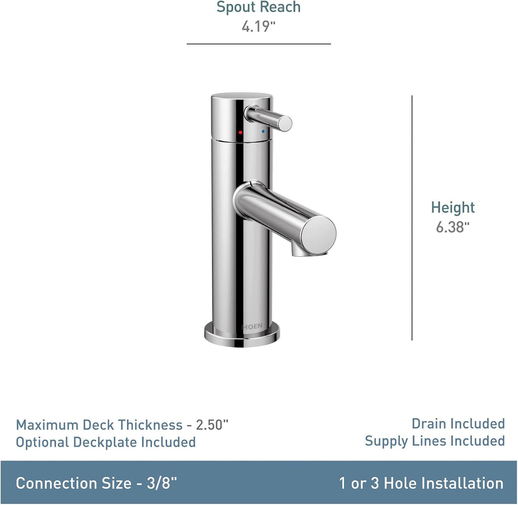 Moen Align Matte Black One-Handle Modern Bathroom Faucet with Drain Assembly and Optional Deckplate, 6190BL