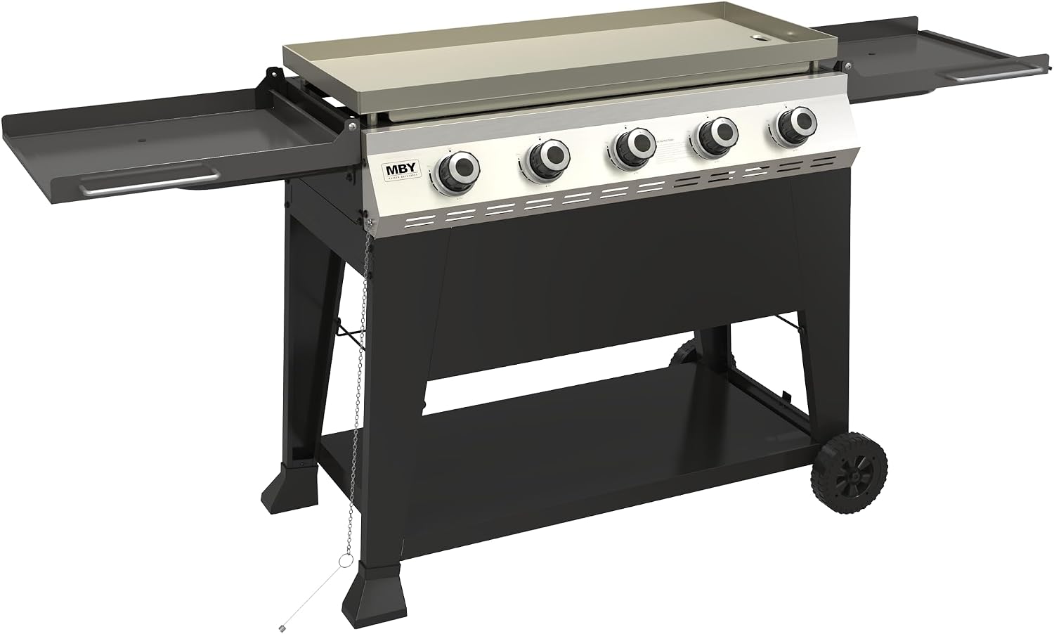 5 Burner Propane Grill with Rainproof Cover 36inch Outdoor Flat Top Griddle Foldable Side Table for Backyards Barbecue