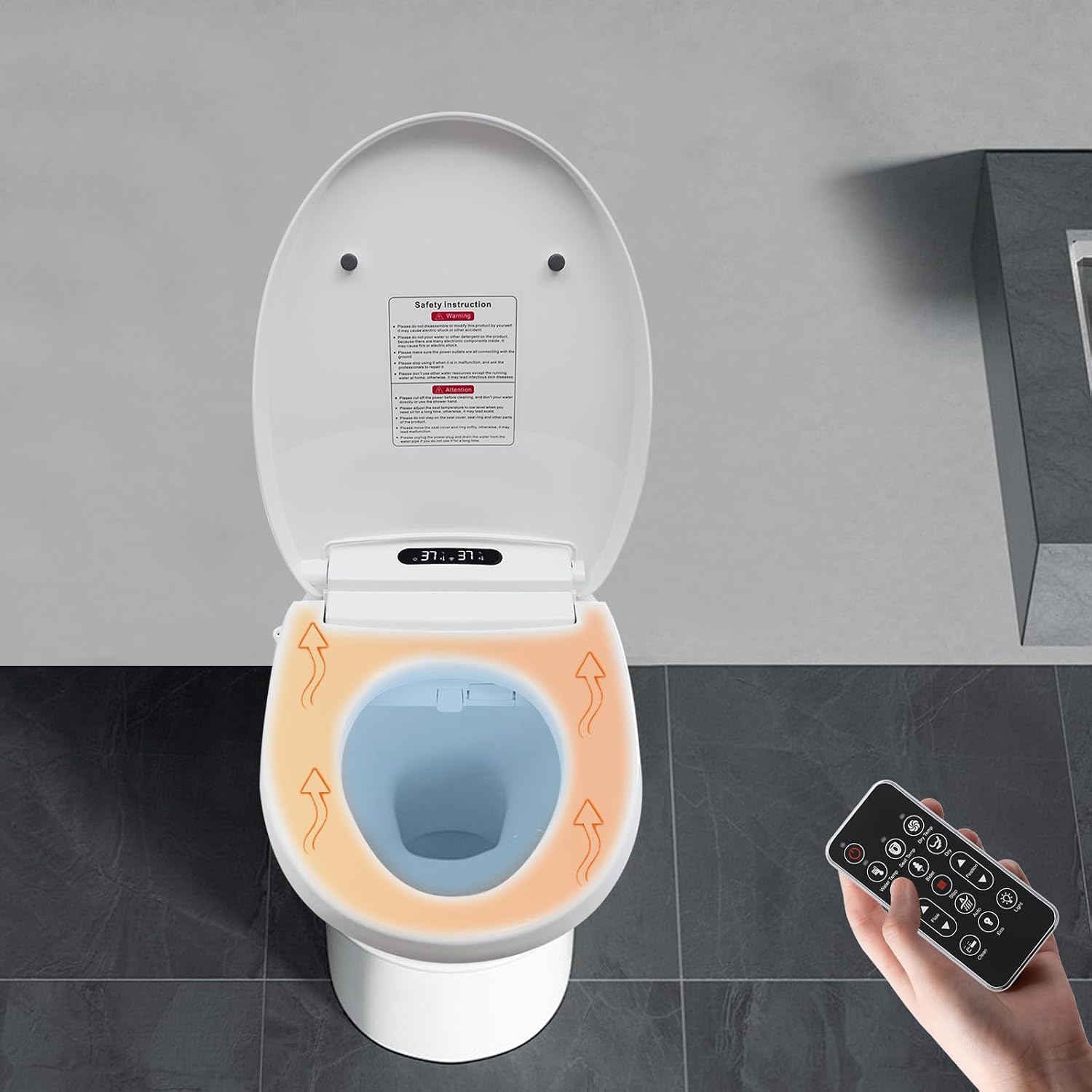 LOYALHEARTDY Smart Bidet Toilet Cover Seat, Intelligent Toilet Cover Seats with Remote Control, Heated Seat & Warm Air Dryer, Self-Cleaning Nozzle, Easy Installation for Elongated & Standard Toilets