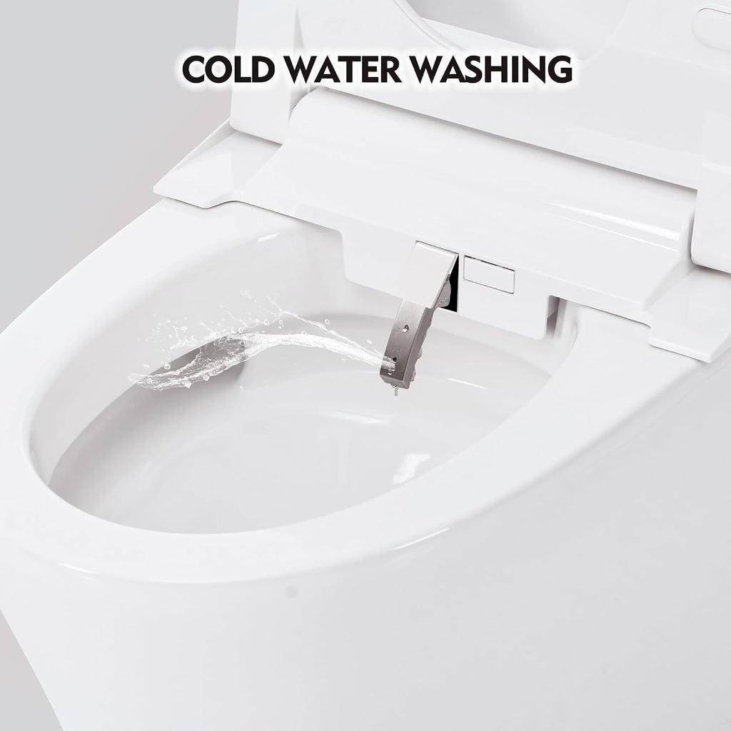 Smart Toilet with Bidet Built in, Tankless Toilet Bidet with Self-Cleaning Nozzle, Cold Water Washing, Foot Sensor Flush, Knob Control, and LED Light