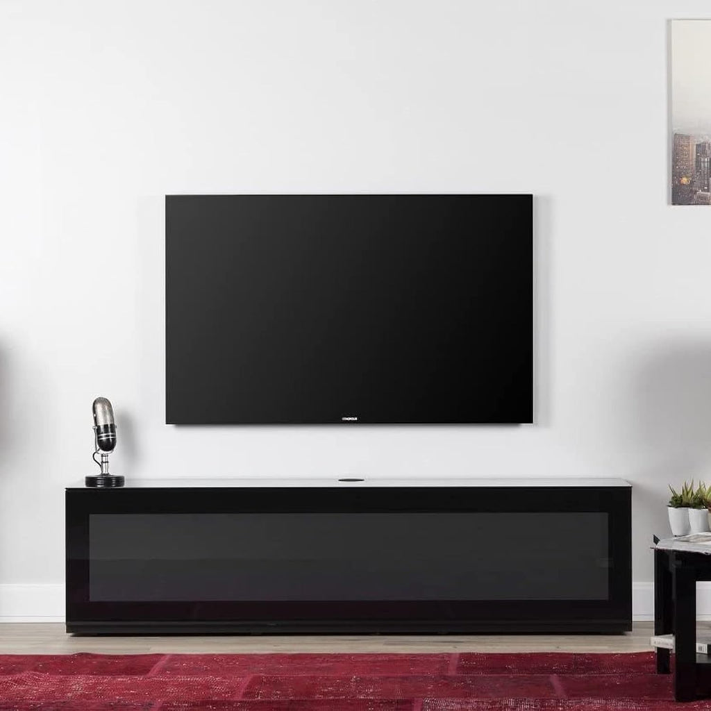 SONOROUS ST-160 Premium TV Stand with Black Glass Cover & White Wood - Luxury Entertainment Center & Media Console for Living Room - High Gloss Modern TV Cabinet up to 75 Inches - Sleek Storage Design