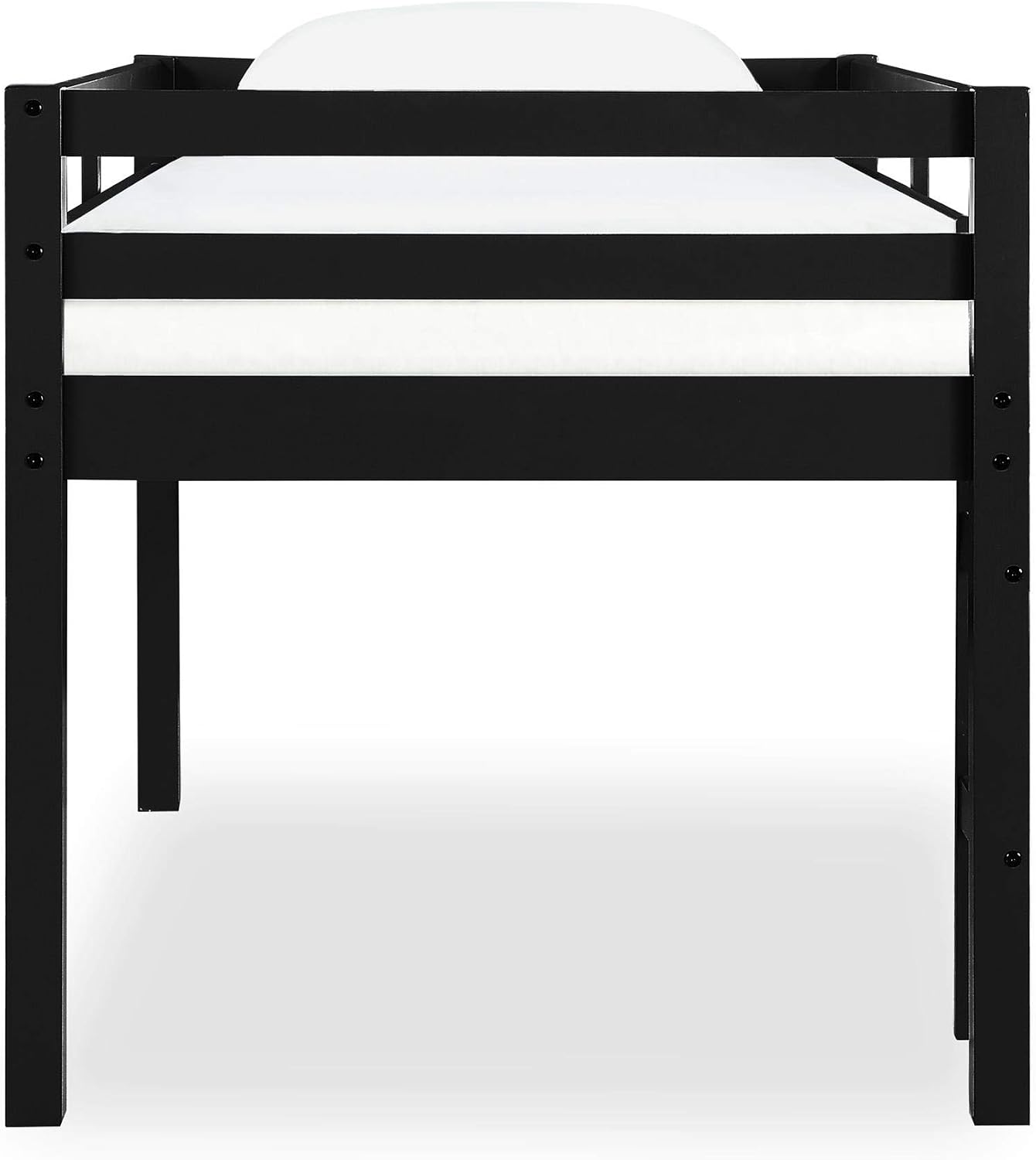 DHP Milton Twin Loft Bed with Safety Guard Rail, Black, Space Saving Junior Size, Pine Wood