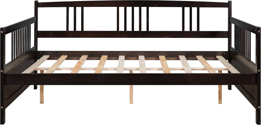 Merax Daybed Full, Full Daybed Wooden Slats Support Modern Living Daybed with Rails, No Box Spring Needed (Espresso)