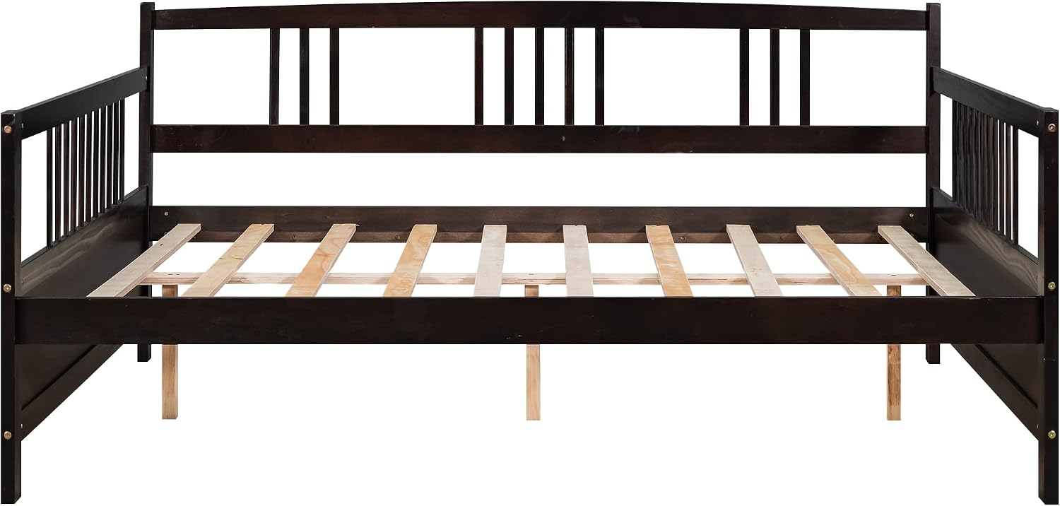 Merax Daybed Full, Full Daybed Wooden Slats Support Modern Living Daybed with Rails, No Box Spring Needed (Espresso)