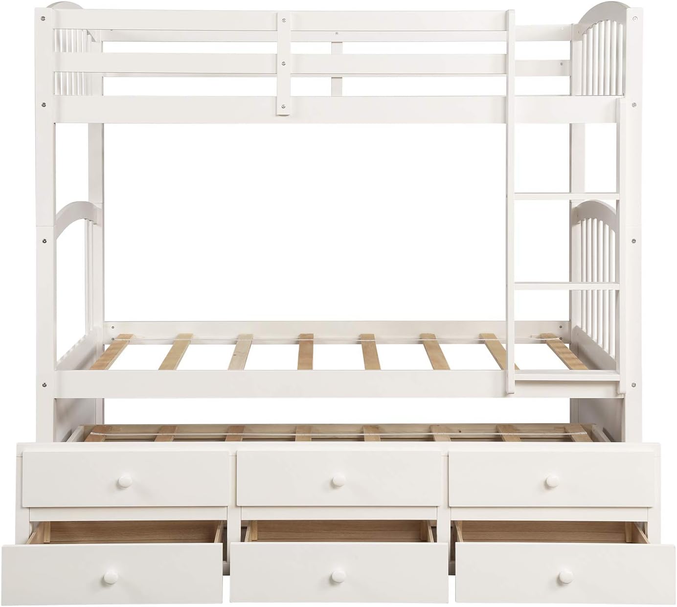 Harper & Bright Designs Twin Over Twin Bunk Bed with Trundle and Storage, Solid Wood Bunk Bed Frame with 3 Drawers for Kids, Teens, Adults (White)