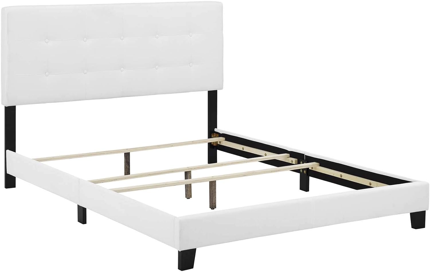 Modway Amira Tufted Fabric Upholstered Queen Bed Frame With Headboard In White