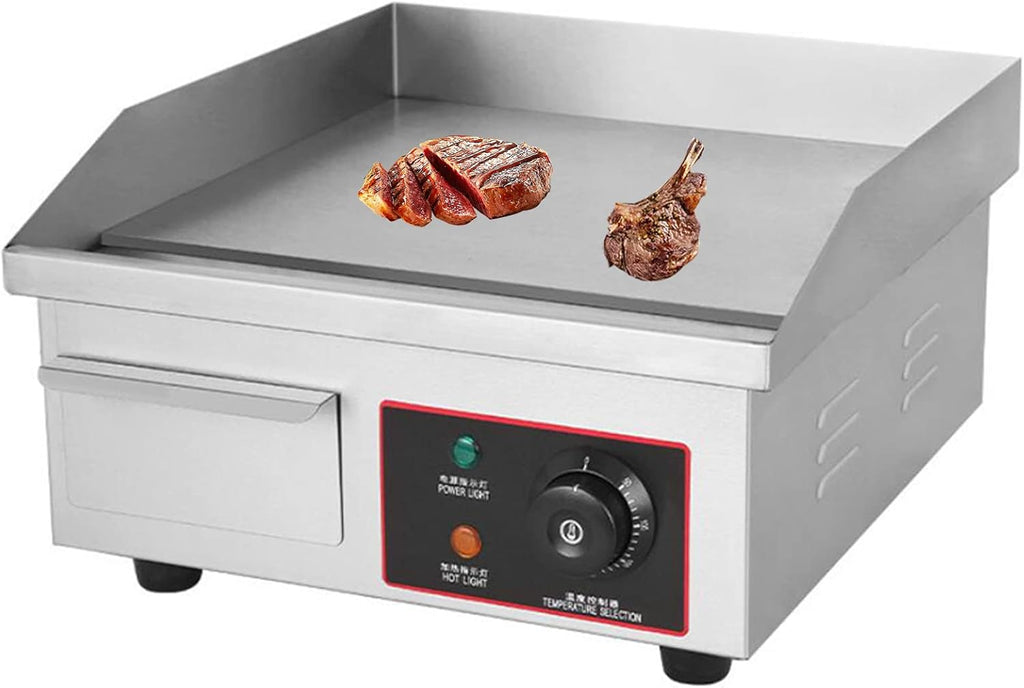 TECHTONGDA 14' Flat Top Electric Griddle, 1500W Commercial Grade Stainless Steel Teppanyaki Grill, Adjustable 122°F-572°F Heat Control, Hot Plate BBQ, Countertop Griddle for Kitchen, BBQ, Restaurant