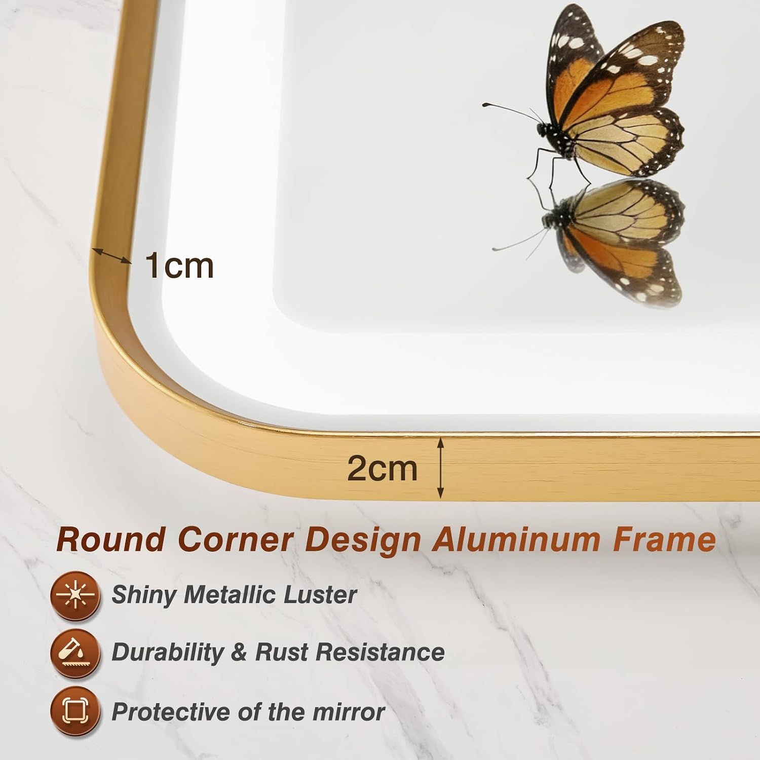 32x55 Inch LED Bathroom Mirror with Gold Frame,Front and Backlit Vanity Mirror,Tempered Glass,Stepless Dimmable Wall Mirrors with Anti-Fog, 3 Colors, Memory, Waterproof, LED Smart Bathroom Mirror