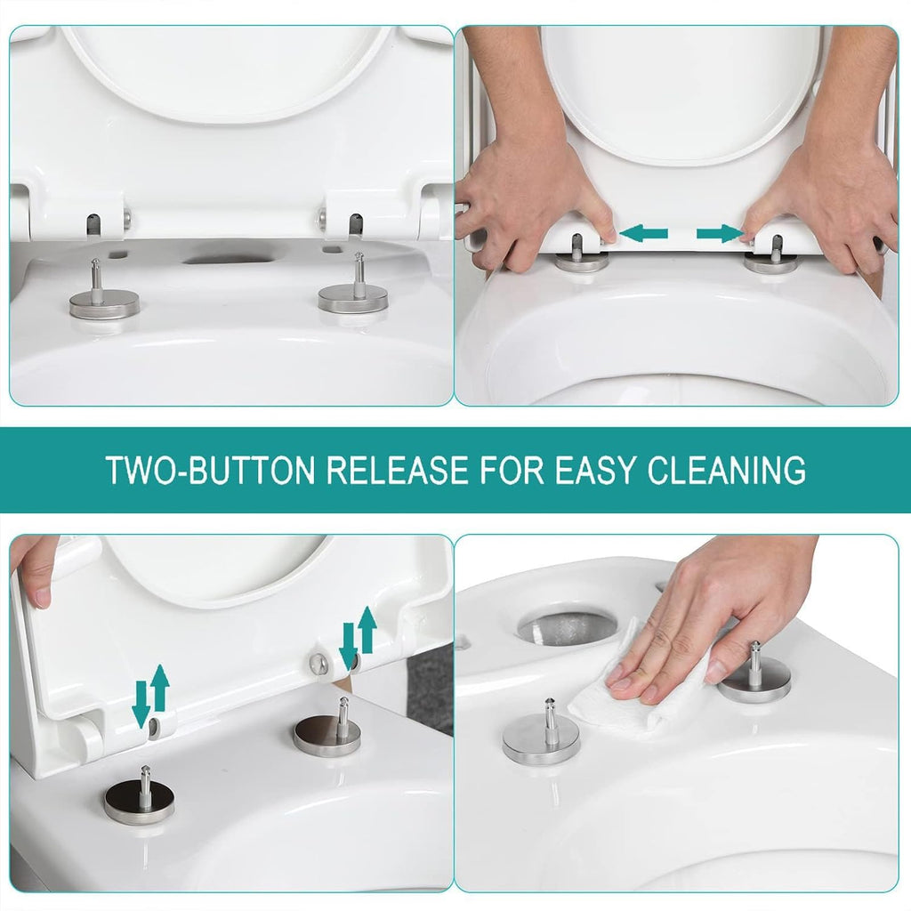 Soft Close Toilet Seat with Quick Release Hinge - White PP Material Rounded Design Easy Clean Top Fixing