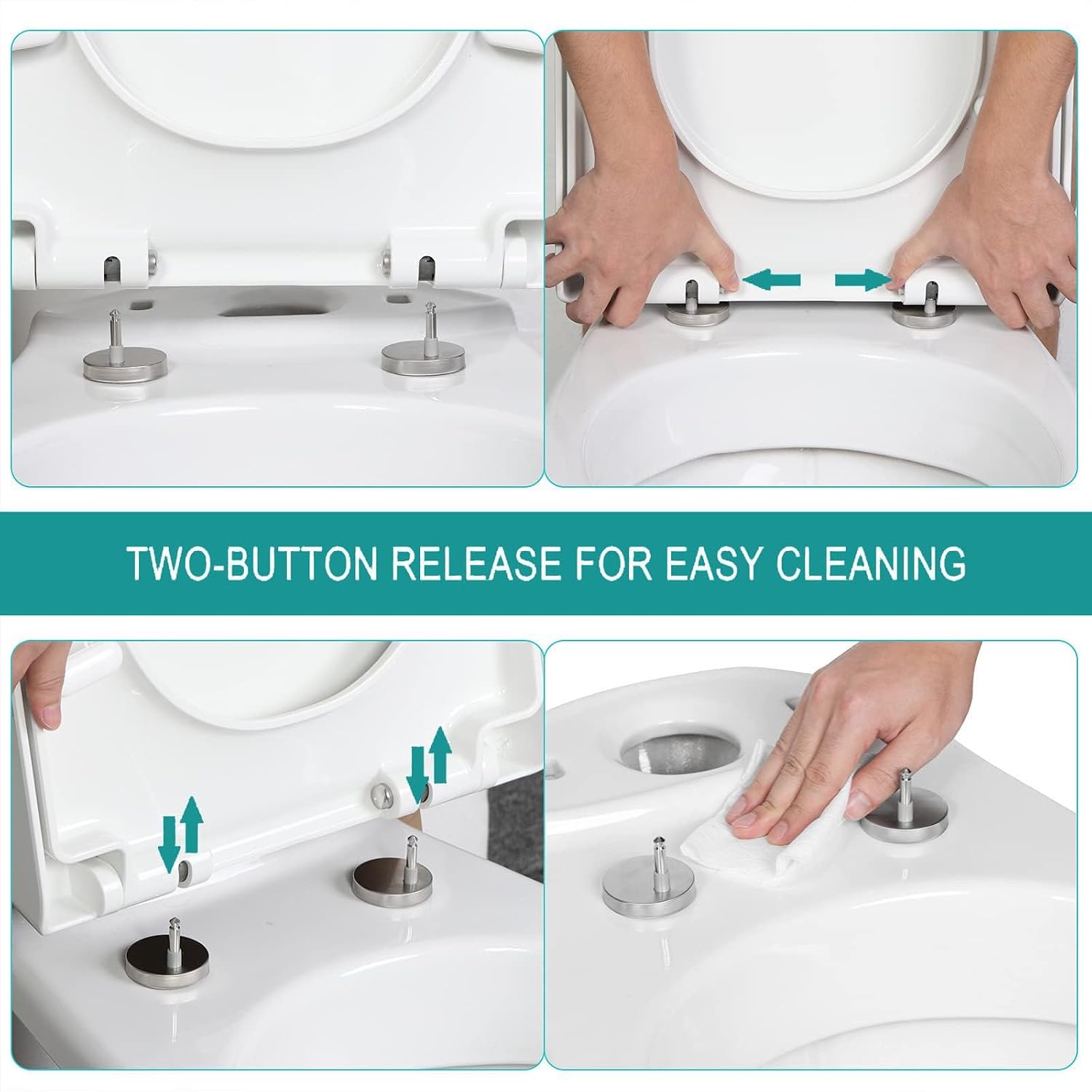 Soft Close Toilet Seat with Quick Release Hinge - White PP Material Rounded Design Easy Clean Top Fixing