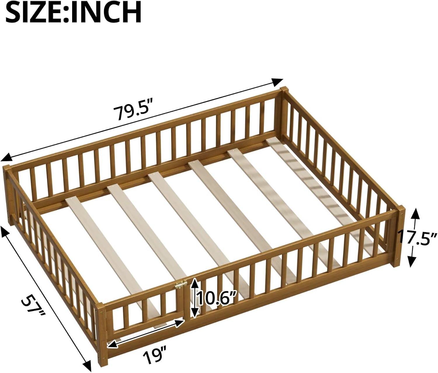 i-POOK Full Floor Bed Frame with Wood Slats, High Fence & Small Door, Pinewood Montessori Floor Bed for Girls and Boys,Light Espresso