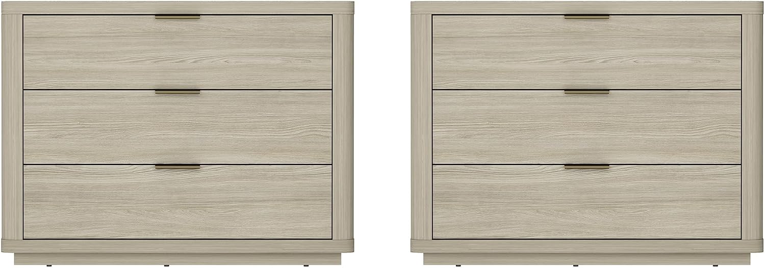 Manhattan Comfort Evelyn Modern Nightstand with Drawers, Minimalist Wood Bedside Table with Rounded Edges & Raised Mop Base, Versatile & Multifunctional Accent Table, Set of 2, Natural
