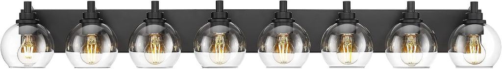 8-Light Bathroom Light Fixtures, Matte Black Vanity Light, 52 Inch Modern Wall Sconces with Globe Clear Glass Shade, Vanity Lighting Fixtures Over Mirror, VL195-MB-8