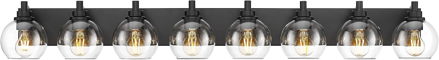 8-Light Bathroom Light Fixtures, Matte Black Vanity Light, 52 Inch Modern Wall Sconces with Globe Clear Glass Shade, Vanity Lighting Fixtures Over Mirror, VL195-MB-8