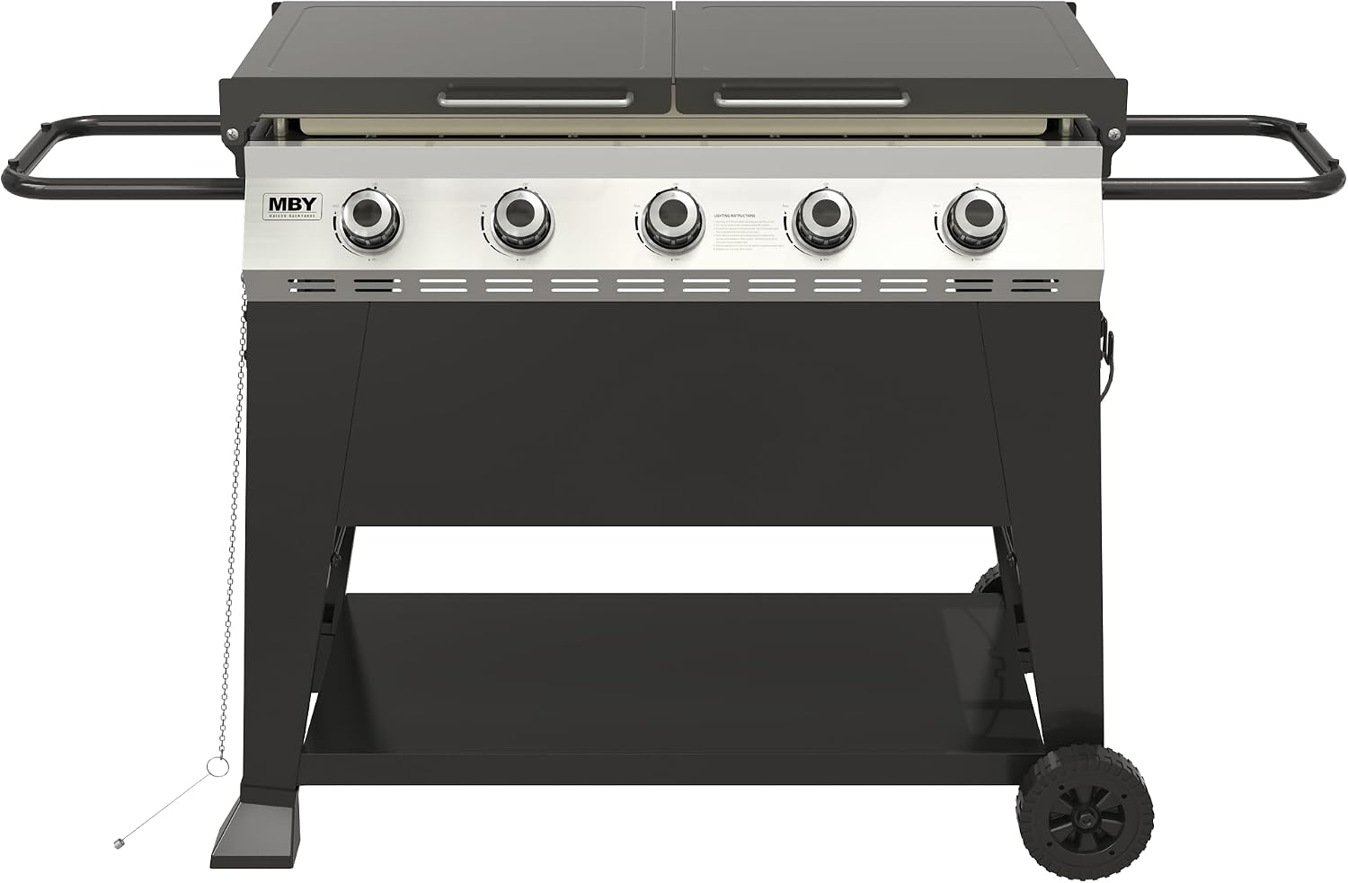 5 Burner Propane Grill with Rainproof Cover 36inch Outdoor Flat Top Griddle Foldable Side Table for Backyards Barbecue