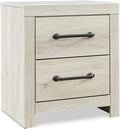 Signature Design by Ashley Cambeck Farmhouse Industrial 2 Drawer Two Drawer Nightstand with 2 Slim-Profile USB Charging Stations, 24.37' Tall, Whitewash