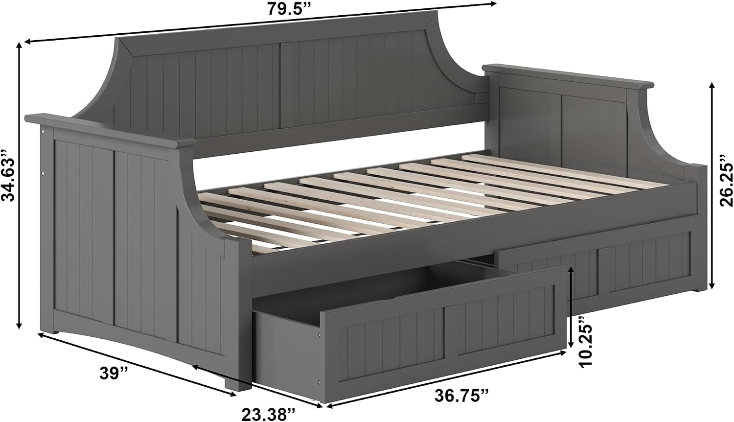 AFI Cambridge Twin Wood Daybed with Set of 2 Drawers in Grey