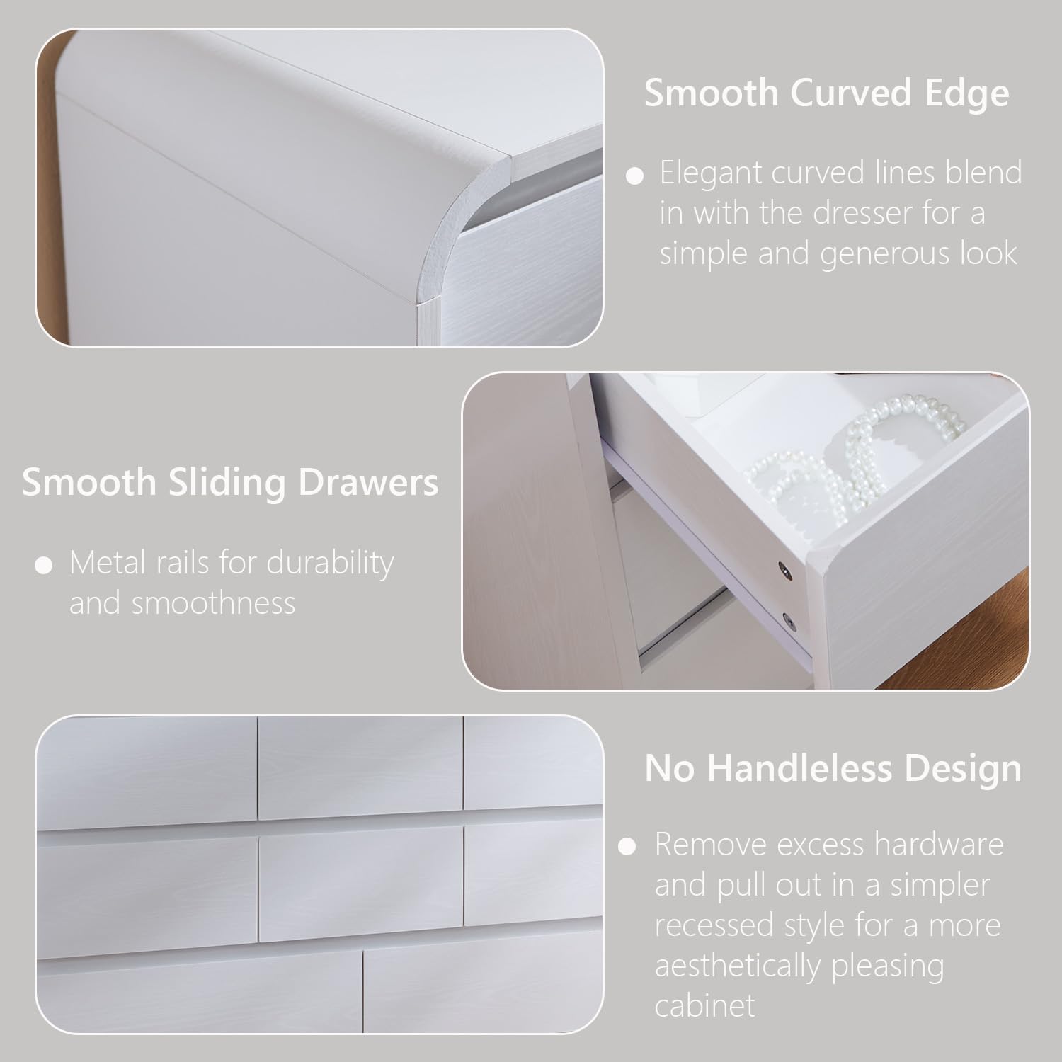 Aitjunz Modern 7 Drawers Dresser for Bedroom, 47' Wide Wood Dressers & Chests of Drawers w/Curved Profile Design, Mid Century Modern Dresser w/Natural Texture for Bedroom, Living Room,Antique White