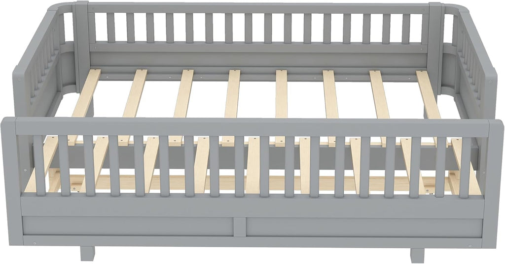 Bellemave Queen Floor Bed or Twin XL Montessori Floor beds for Kids, Twin XL Can Be Converted into a Queen Platform Bed, Gray