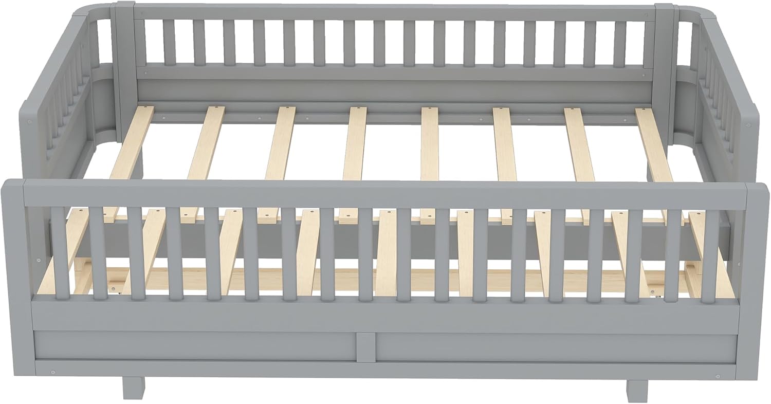Bellemave Queen Floor Bed or Twin XL Montessori Floor beds for Kids, Twin XL Can Be Converted into a Queen Platform Bed, Gray