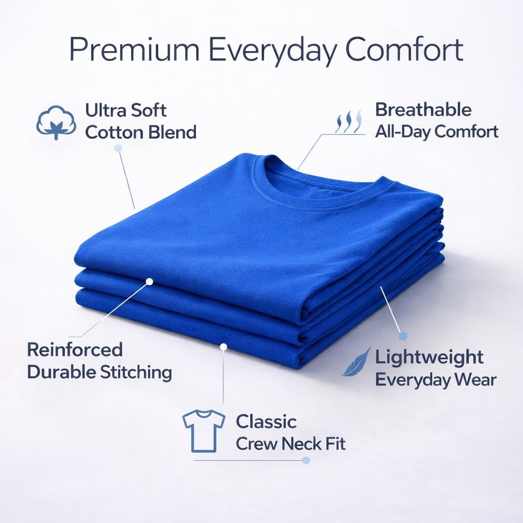 SOCKS'NBULK Men's Cotton Crew Neck Regular T-Shirts Bulk Short Sleeve Lightweight Tees Mix Colors
