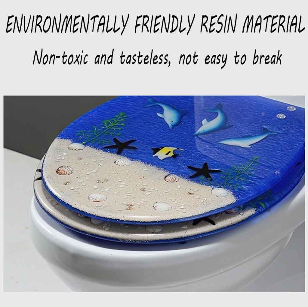 Universal Standard Round Toilet Seat Thickened Resin Toilet Seat Beautiful Dolphin Starfish Shell Toilet Seat Resin Toilet Lid (B)