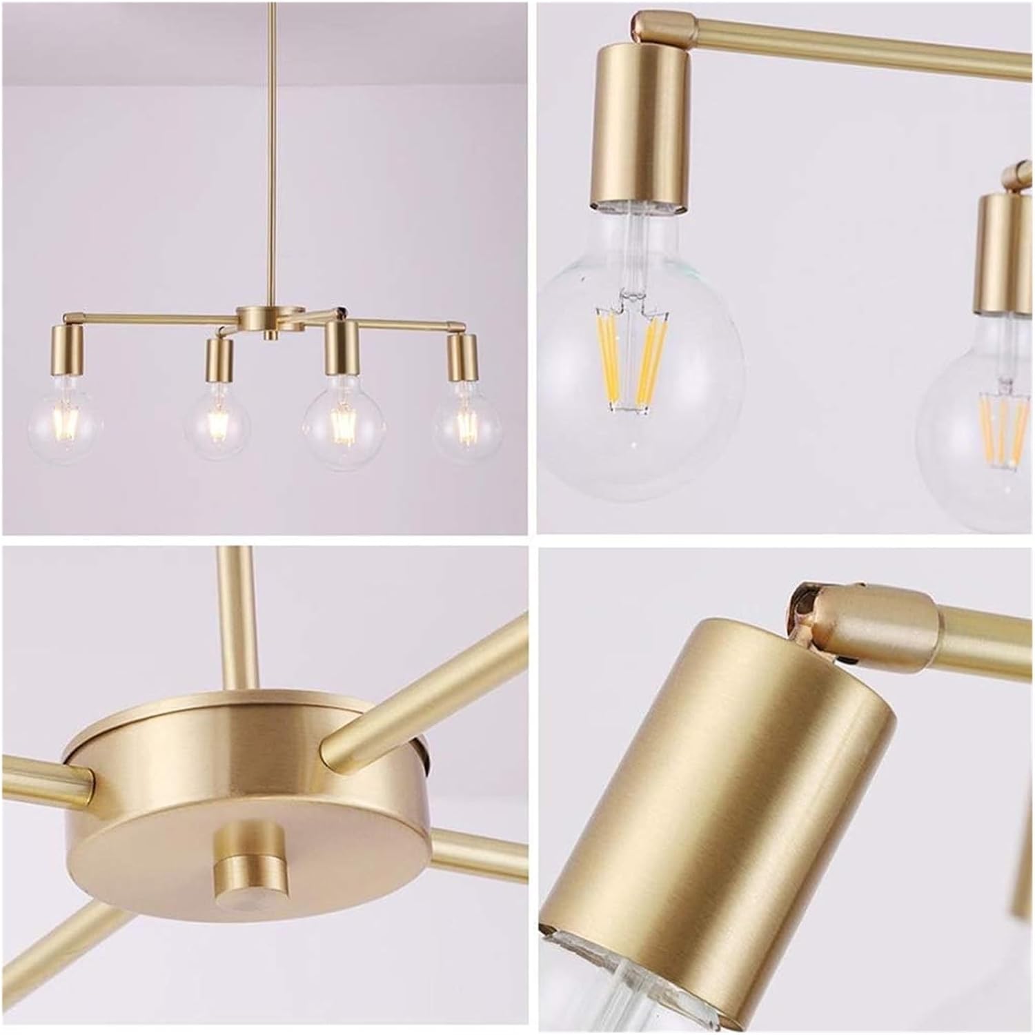 All Copper Restaurant 4 Light Source Modern Minimalist Living Room Bedroom Ceiling Lamp Small Chandelier, Lighting Chandelier