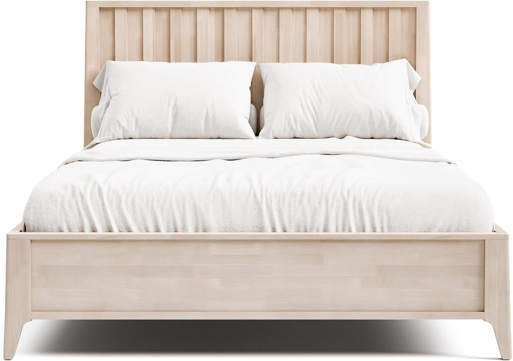 Furniture of America Elysia Mid-Century Modern 3-Piece Bedroom Collection with Vertical Fluting Bedframe, 2-Drawer Nightstands Set of 2, No Box Spring Required for Home, Guest Room, Full, White Wash