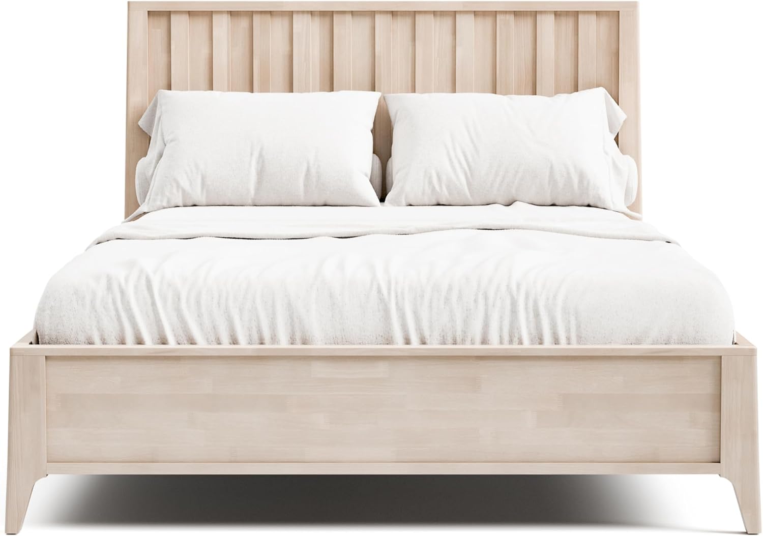 Furniture of America Elysia Mid-Century Modern 3-Piece Bedroom Collection with Vertical Fluting Bedframe, 2-Drawer Nightstands Set of 2, No Box Spring Required for Home, Guest Room, Full, White Wash
