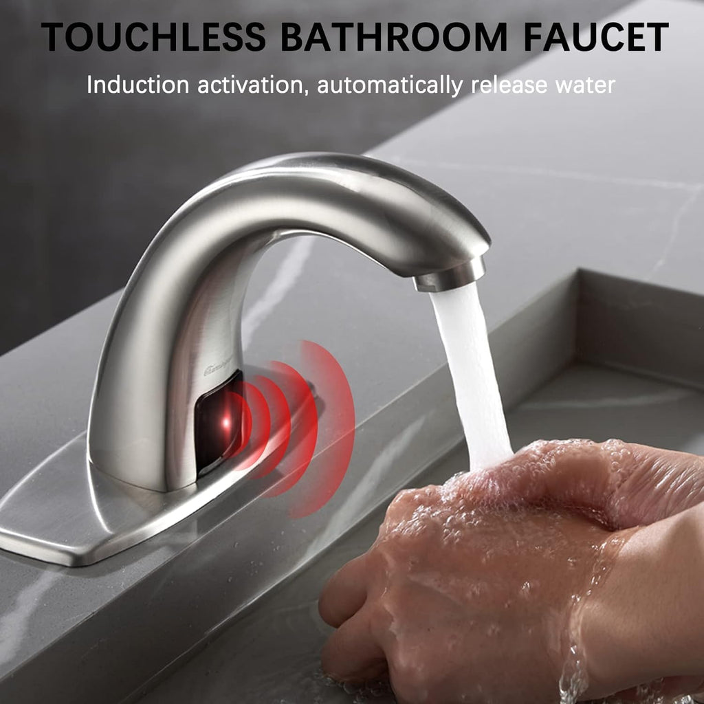 Charmingwater Touchless Bathroom Sink Faucet with Automatic Sensor, Motion Bathroom Faucet with Hole Cover Plate, Brushed Nickel