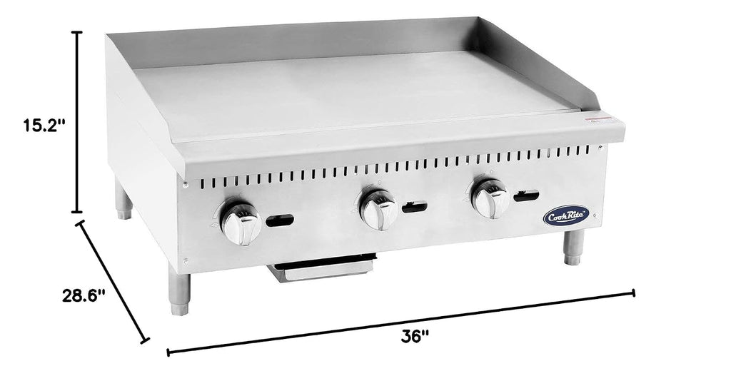 Cook Rite ATMG-36 Commercial Griddle Heavy Duty Manual Flat Top Restaurant Griddle Stainless Steel Portable Grill Natural Gas 36' Countertop - 90,000 BTU